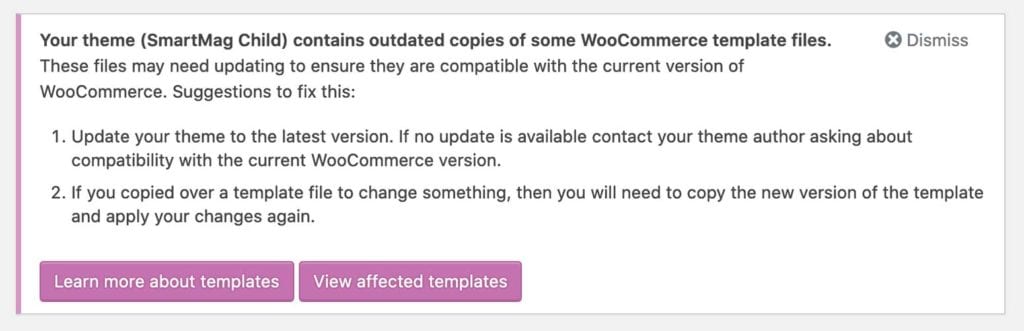 Outdated WooCommerce Theme files