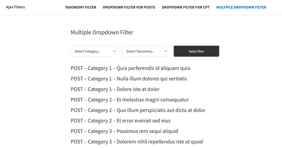 Multiple Dropdown Ajax Filter for WordPress Taxonomies