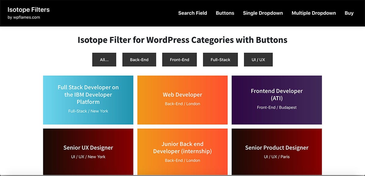 Isotope filter in WordPress with Buttons