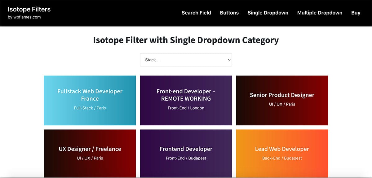 Isotope filter in WordPress with Single Dropdown