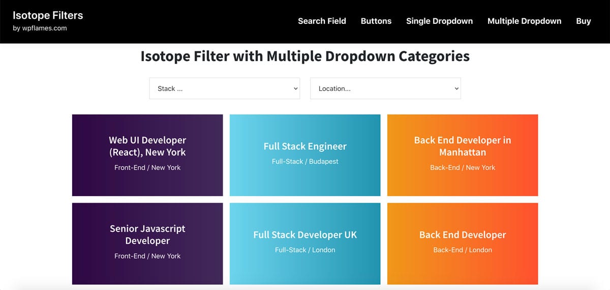 Isotope filter in WordPress with Multiple Dropdown